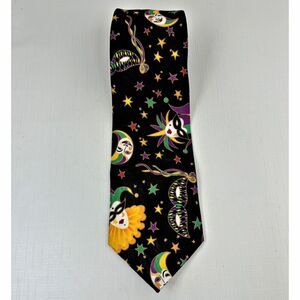 Roberto Cellini Mardi Gras Necktie New Orleans Masks Jester Moons Stars Designer